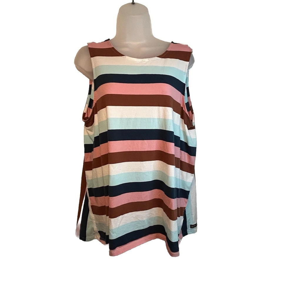 Matilda Jane Womens Large bohemian Neutral Stripes Swing Tank Tie Back Blouse